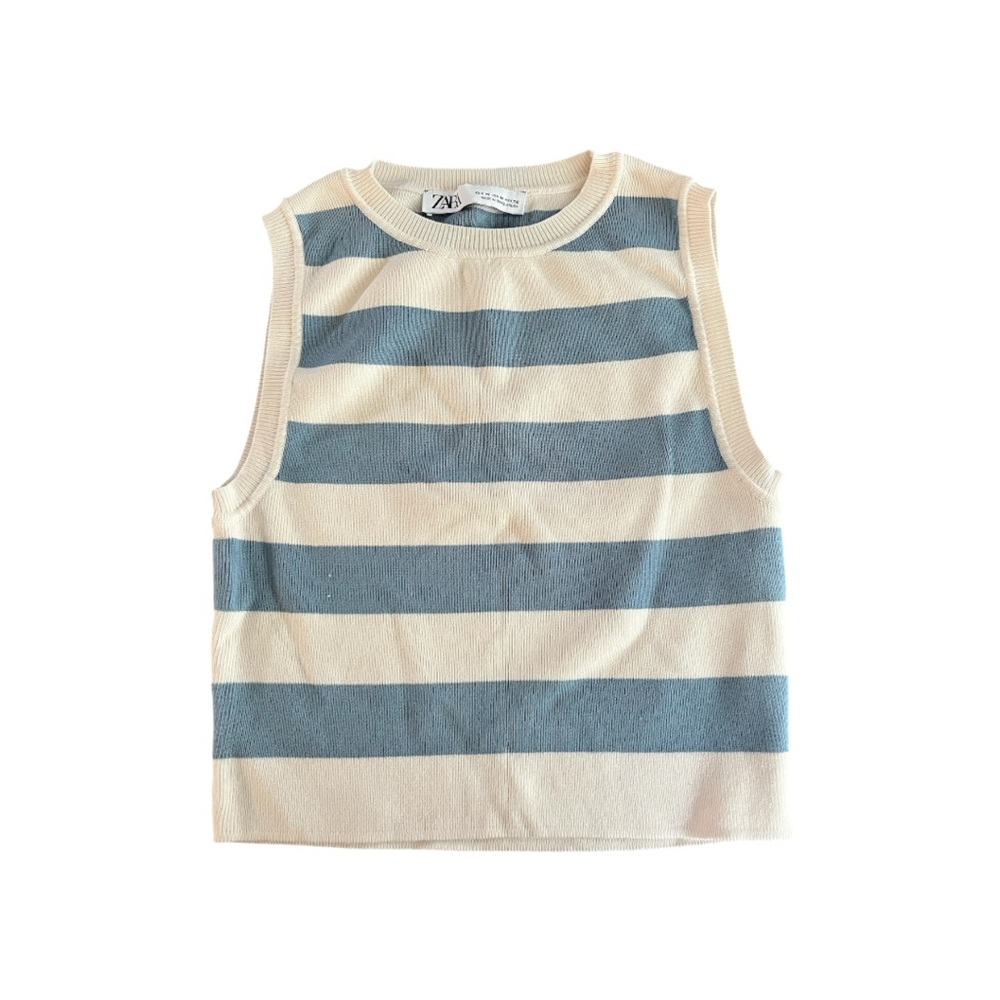 Zara Blue & White Striped Knit Tank Top | Size Medium